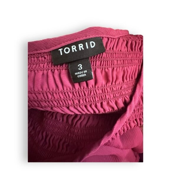 Women’s torrid 3 Beet Red Boat Neck Peplum Chiffon Smocked Top 22 24 3X XXXL 3XL - Picture 11 of 14